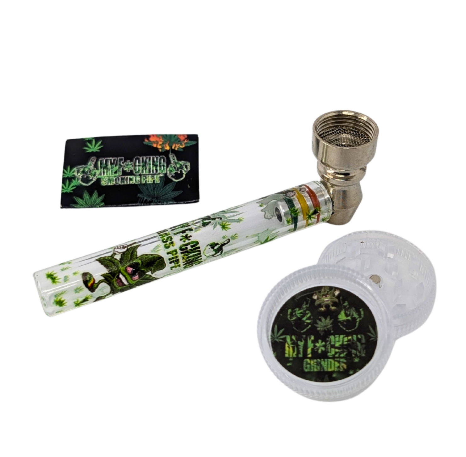 PIPE SET: Glaspfeife mit Metallkopf + Grinder + Siebe - Ansicht 2