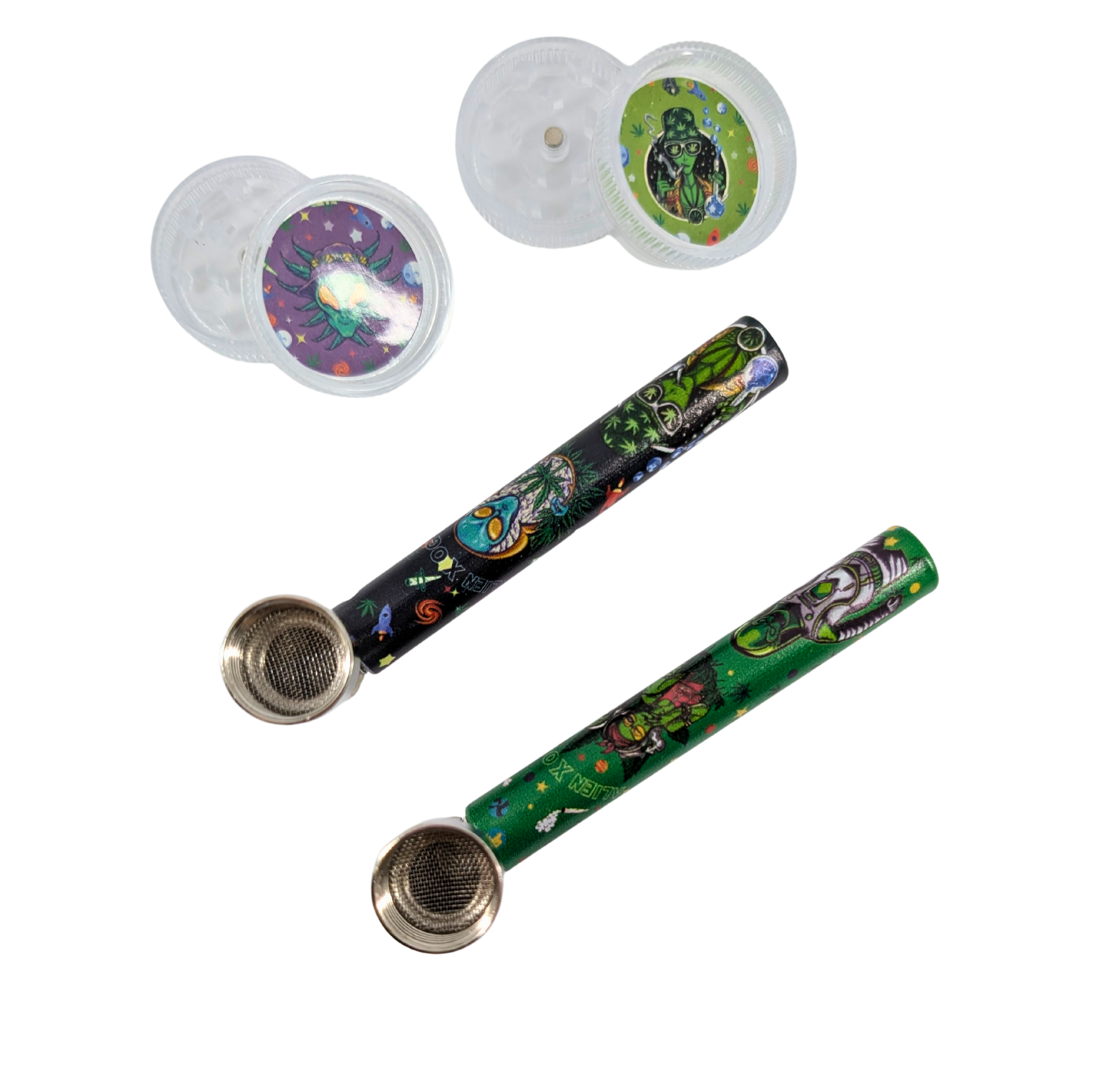 PIPE SET: Glaspfeife mit Metallkopf + Grinder + Siebe - Ansicht 4