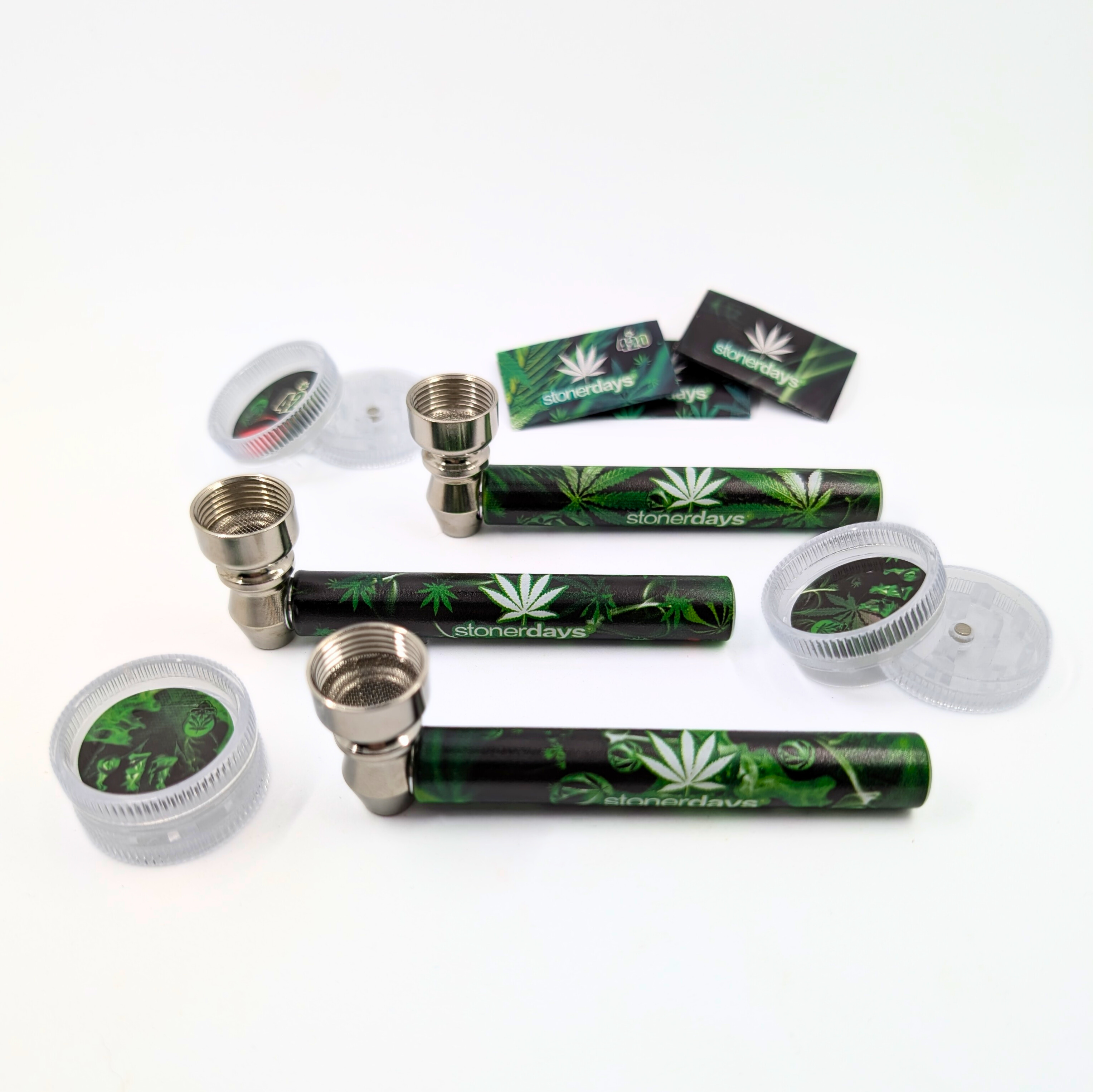 PIPE SET: Glaspfeife mit Metallkopf + Grinder + Siebe - Ansicht 2