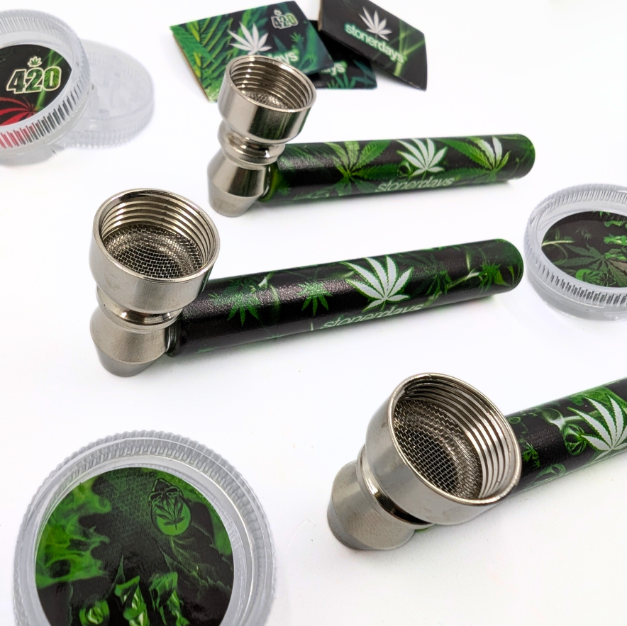 PIPE SET: Glaspfeife mit Metallkopf + Grinder + Siebe - Ansicht 3