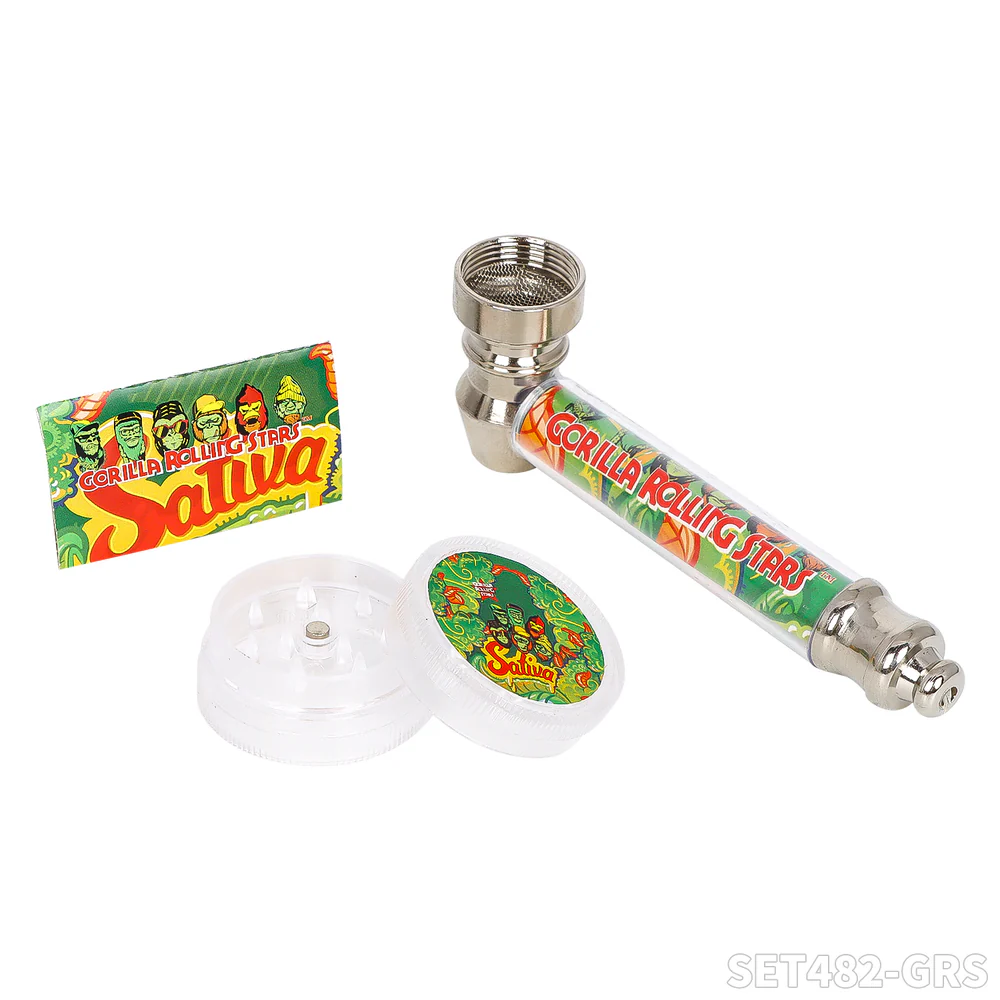 PIPE SET: Metallpfeife + Grinder + Siebe — GORILLA ROLLING STARS